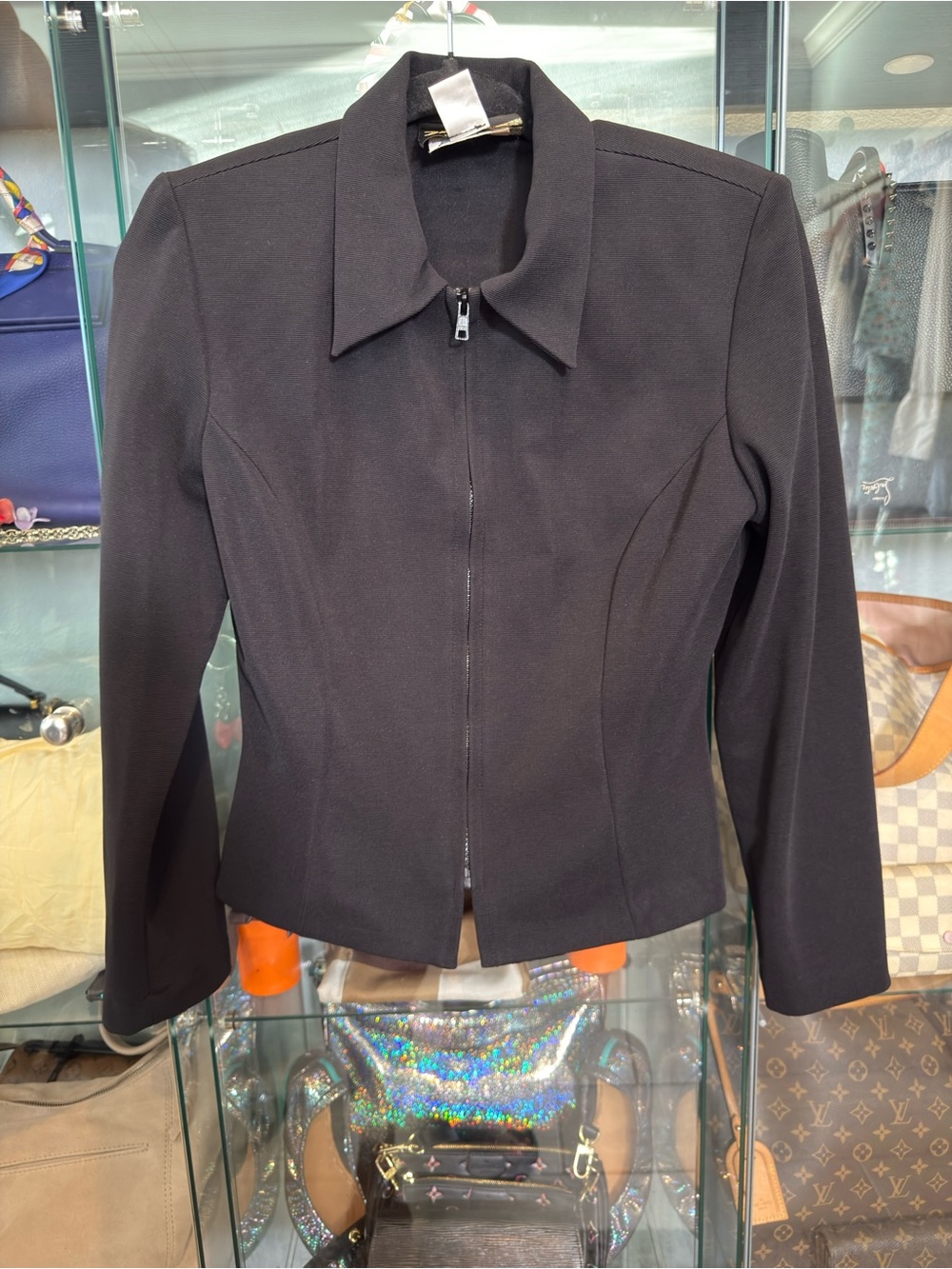 Vintage Tailored Black Zip-Front Women’s Blazer Jacket